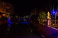 MARMARIS, TURKEY: Sculpture of a Seahorse on the street by the canal in Marmaris at night.