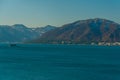 MARMARIS, TURKEY: Top view from the Marmaris Fortress on the landscape on the snow-capped mountains in winter. Royalty Free Stock Photo