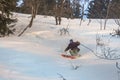 The Carpathians, UKRAINE - March 11 2021: A skier on Black Crows skis descends a steep descent