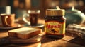 Marmite and toast on a cozy wooden breakfast table Royalty Free Stock Photo