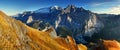 Marmolada mountain ridge. Region Trentino Alto Adige, South Tyrol, Veneto, Italy. Dolomite Alps, famous travel destination, Europe Royalty Free Stock Photo