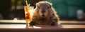 marmot with a cocktail on the background of the pool Royalty Free Stock Photo