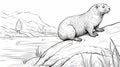 Realistic Beaver Coloring Page With Desert Background