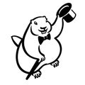 Marmot groundhog hat cylinder tie cane vector illustration