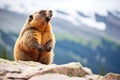 marmot on guard duty, vocalizing loudly