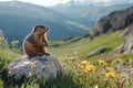 A marmot sitting on a stone in summer Generative AI Royalty Free Stock Photo