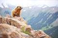 marmot surveying terrain from high rock perch Royalty Free Stock Photo