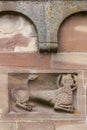 Sculpure in wall at the gothic abbey of Marmoutier in Alsace France