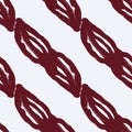 Maroon abstract seamless doodle pattern with leaves elements shapes. Pastel background. Hand drawn style Royalty Free Stock Photo