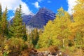 Maroon Bells and Autumn Foliage, Colorado Royalty Free Stock Photo