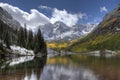 Maroon Bells in Autumn after a Snow