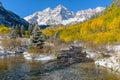 Maroon Bells and Creek in Autumn Snow Royalty Free Stock Photo