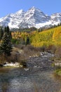 Maroon Bells and Creek in Autumn - Vertical Royalty Free Stock Photo