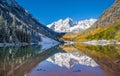Maroon Bells in fall foliage after snow storm in Aspen, Colorado