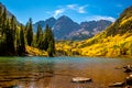 Maroon Bells and Maroon Lake in Aspen, Colorado during Autumn Royalty Free Stock Photo