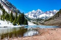 Maroon Bells lake in Spring scenic destination in Colorado Royalty Free Stock Photo