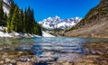 Maroon Bells lake in Spring scenic destination in Colorado Royalty Free Stock Photo