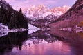 Maroon Bells and Maroon Lake at sunrise Royalty Free Stock Photo