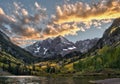 Maroon Bells peaks and fall colors in the Rocky Mountain National Park Royalty Free Stock Photo