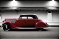 Maroon classic car on black and white background