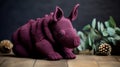 Maroon Crochet Rhino Stuffed Animal: Playful And Bold Knitted Toy