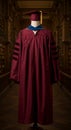 Maroon Doctoral Graduation Gown and Cap in Library Royalty Free Stock Photo