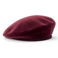 Maroon felt beret hat with a smooth finish on a white background burgundy Royalty Free Stock Photo