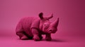 Maroon Knitted Rhino Toy On Pink Background