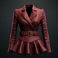 Maroon Leather Jacket: Hyper Realistic 3d Fashion With Detailed Design