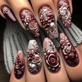 Maroon majesty: exquisite nail artistry