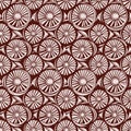 Maroon red country floral blockprint linen seamless pattern. Allover print of French cottage interior cotton effect