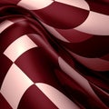 Maroon And White Abstract Fabric: Smooth Curves And Metallic Rectangles
