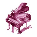 Maroon wine watercolor sketch grand piano on a white background