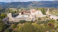 Marostica, Vicenza, Italy. Drone aerial view of the castle on the top of the hill Royalty Free Stock Photo