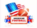 Marquee board announcement with amercain football ball and US flag on white. Illustration