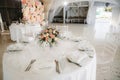 Marquee for the celebration of the wedding. Beautiful white interior Royalty Free Stock Photo