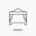 Marquee flat line icon. Folding tent, party equipment sign. Thin linear logo for trade show, event supplies Royalty Free Stock Photo