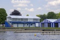 Marquees and tents on the bank of the Thames at Henley-on-Thames in Oxfordshire, in preparation for the Royal Regatta
