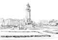 Marques de Pombal Square. Lisbon. Portugal. Europe. Hand drawn vector illustration. Royalty Free Stock Photo