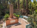 MARRAKECH, MOROCCO - APRIL 16, 2023 - Memorial for Yves Saint Laurent in the Jardin Majorelle at the residential house of Saint