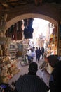 Marrakech, Morocco - Feb 21, 2023: Handicrafts on sale in the Marrakech Souk market Royalty Free Stock Photo