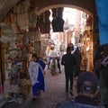 Marrakech, Morocco - Feb 21, 2023: Handicrafts on sale in the Marrakech Souk market Royalty Free Stock Photo