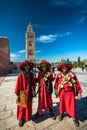 Group of north african men in traditional moroccan clothing