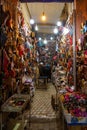 Marrakech, Morocco, 01/12/2020 market stall selling traditional leather slippers Royalty Free Stock Photo