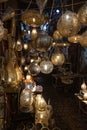 Marrakech, Morocco, 01/12/2020 market stall traders in the souk selling lamps Royalty Free Stock Photo