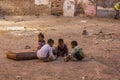 Marrakech, Morocco; may, 14, 2016: Moroccan children playing on a dirty dirt field in the city of Marrakech, Morocco