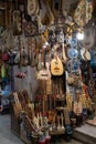 Marrakech, Morocco, 01/12/2020 musical instrument stall in the medina