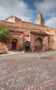 Marrakech square, mosque and fountain, copy space Royalty Free Stock Photo