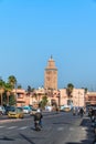 Marrakech street scene, with the Koutoubia Mosque Marrakesh, Morocco, North Africa