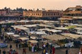 Marrakesh Jemaa el Fnaa square and food stalls at twilight, Morocco, tourist attraction Royalty Free Stock Photo